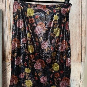 G.I.L.I. Black Floral Midi Skirt with Pink & Gold Blooms